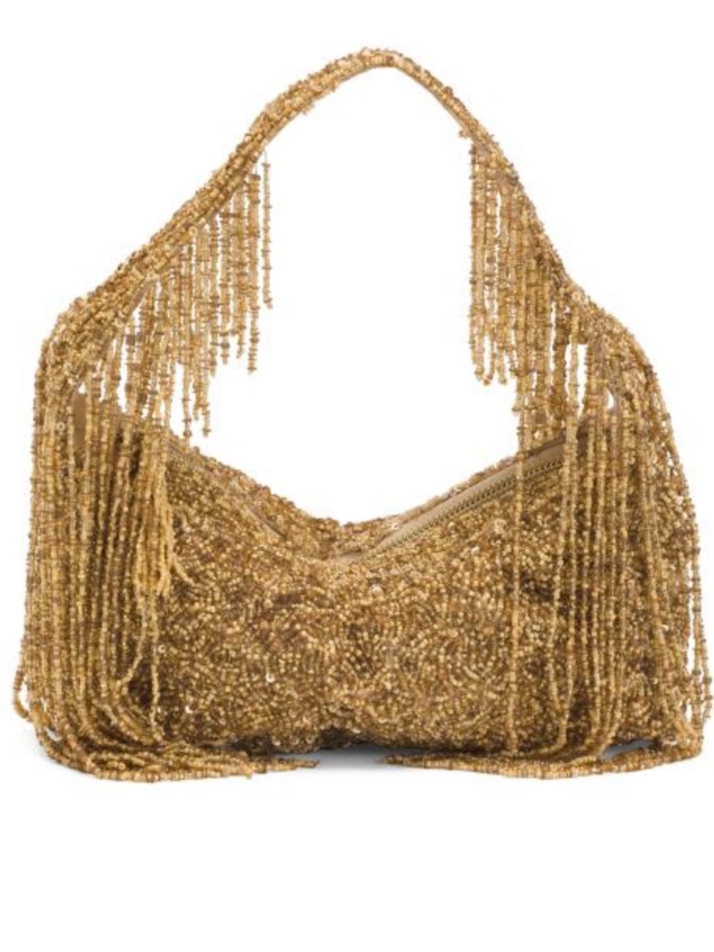 Made In India Gold Beaded Fringe Shoulder Bag